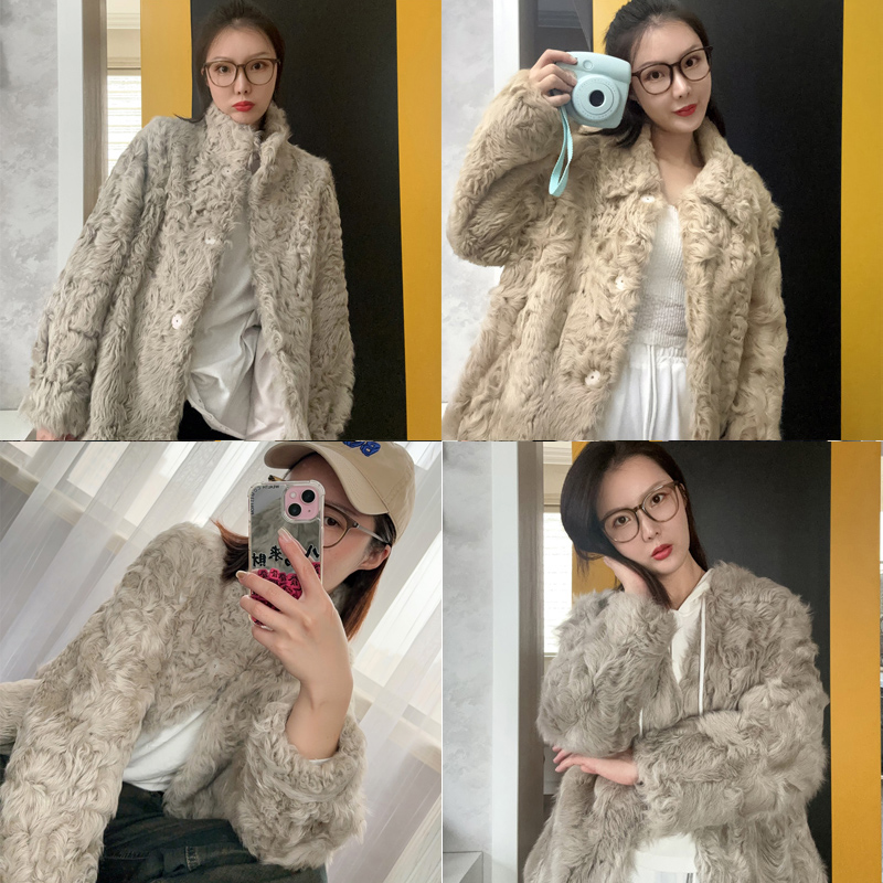 单款单件特价 拉贡 小湖羊 集合百搭女装原生态皮毛一体外套加厚