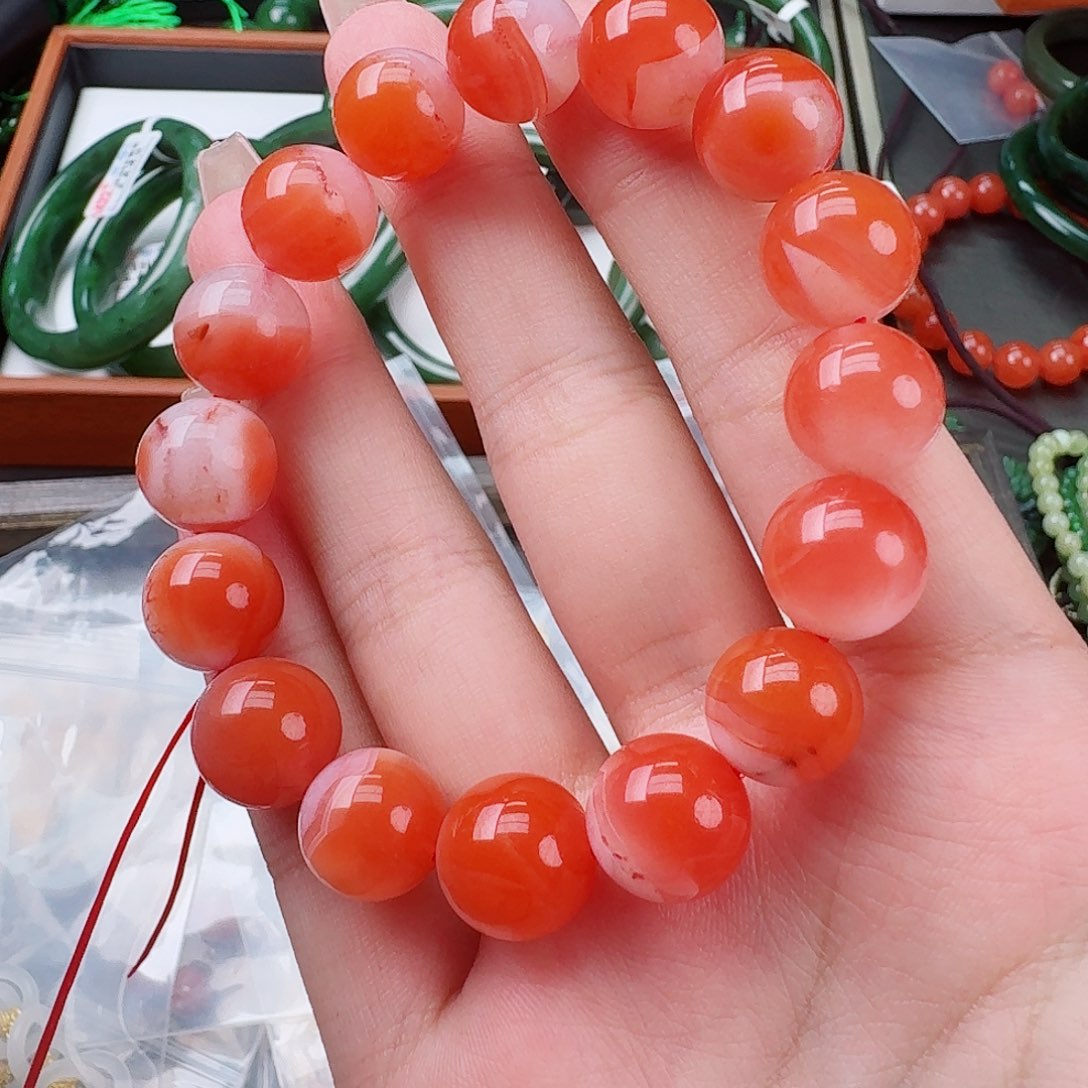 南红玛瑙红白卡12未镶嵌