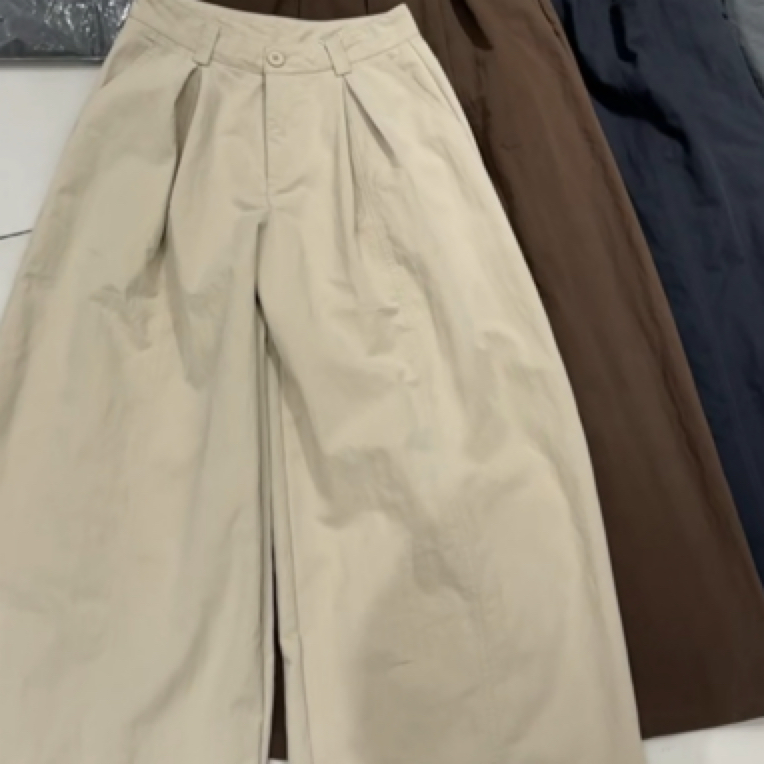 日系白色高腰阔腿纯棉长裤女夏季小个子百搭直筒宽松款