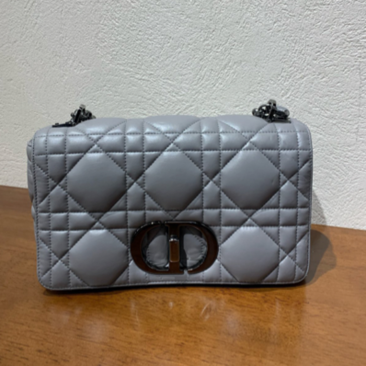99新 DIOR/迪奥 黑银Caro藤格纹小号链条包