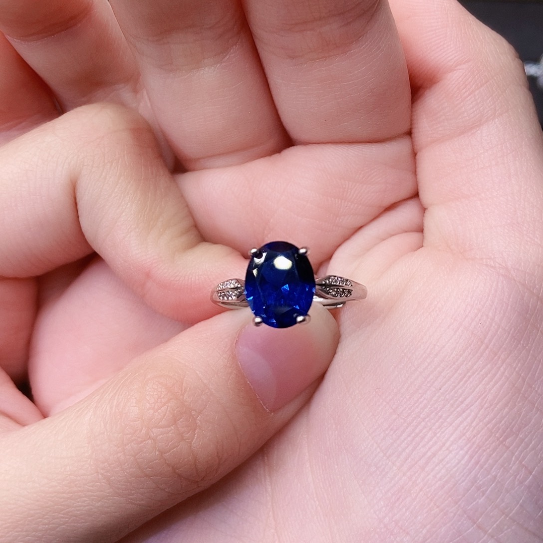 蓝宝石银S925镶嵌戒指