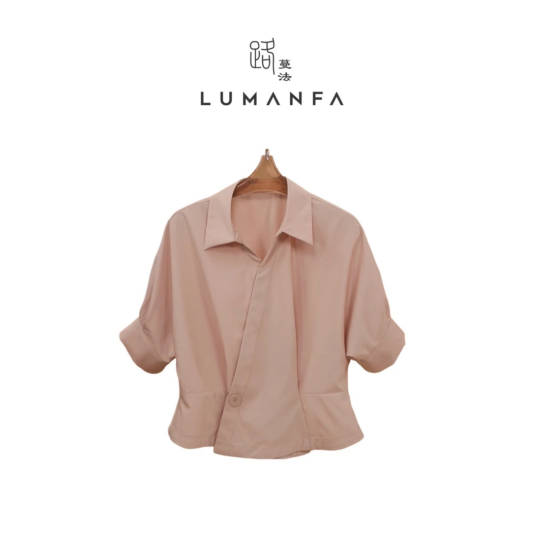 版衣【几何衬衫】新款简约V领落肩收腰五分袖百搭上衣MF-1184