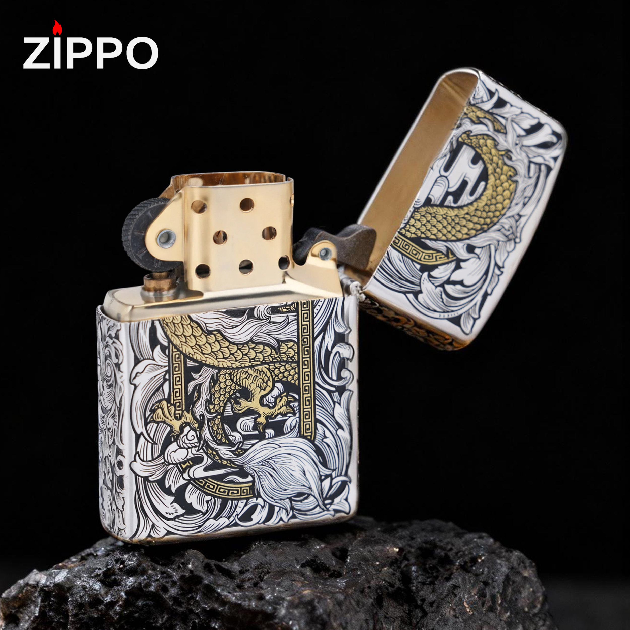 ZIPPO/之宝打火机 龚颖鹏-错金银 云镜龙 原装正品煤油机DYJ1