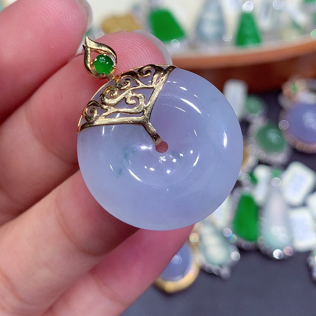 翡翠18K金镶嵌吊坠(不含链)