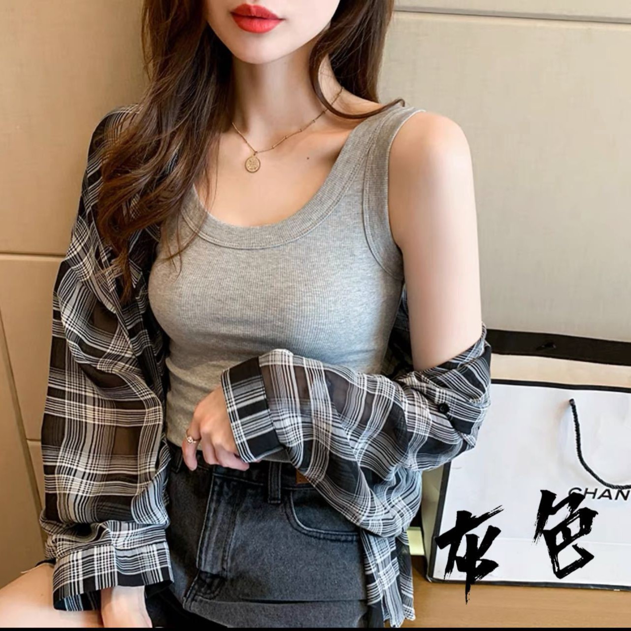 7A抗菌*玻尿酸*冰丝螺纹吊带背心女春夏秋季防走光内搭修身打底