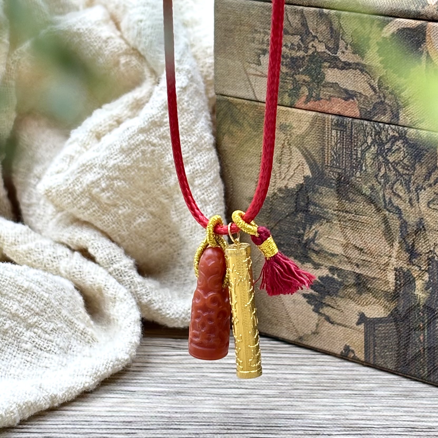 【晟伊】璇玑换Y南红18K金项链+名+年号农历日期（多样性发一）-LH