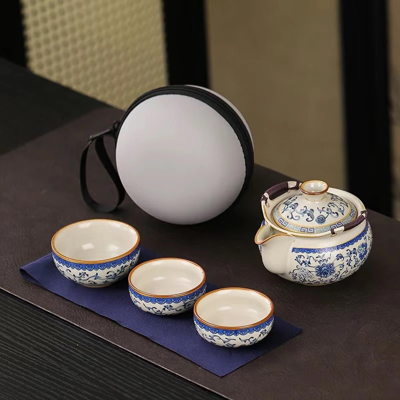 C300青花旅行茶具一壶三杯