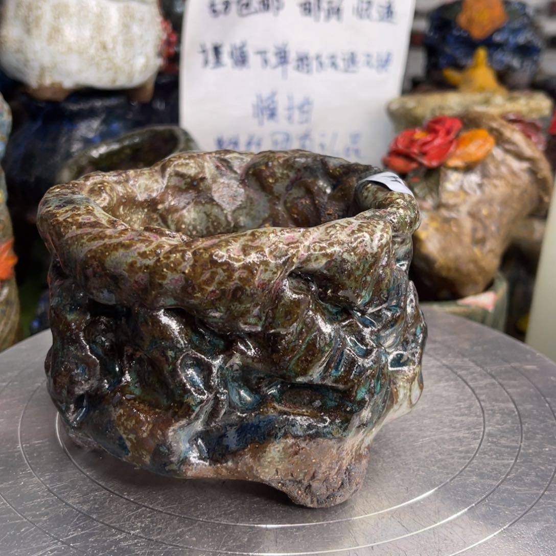 红陶粗砂陶手工花盆