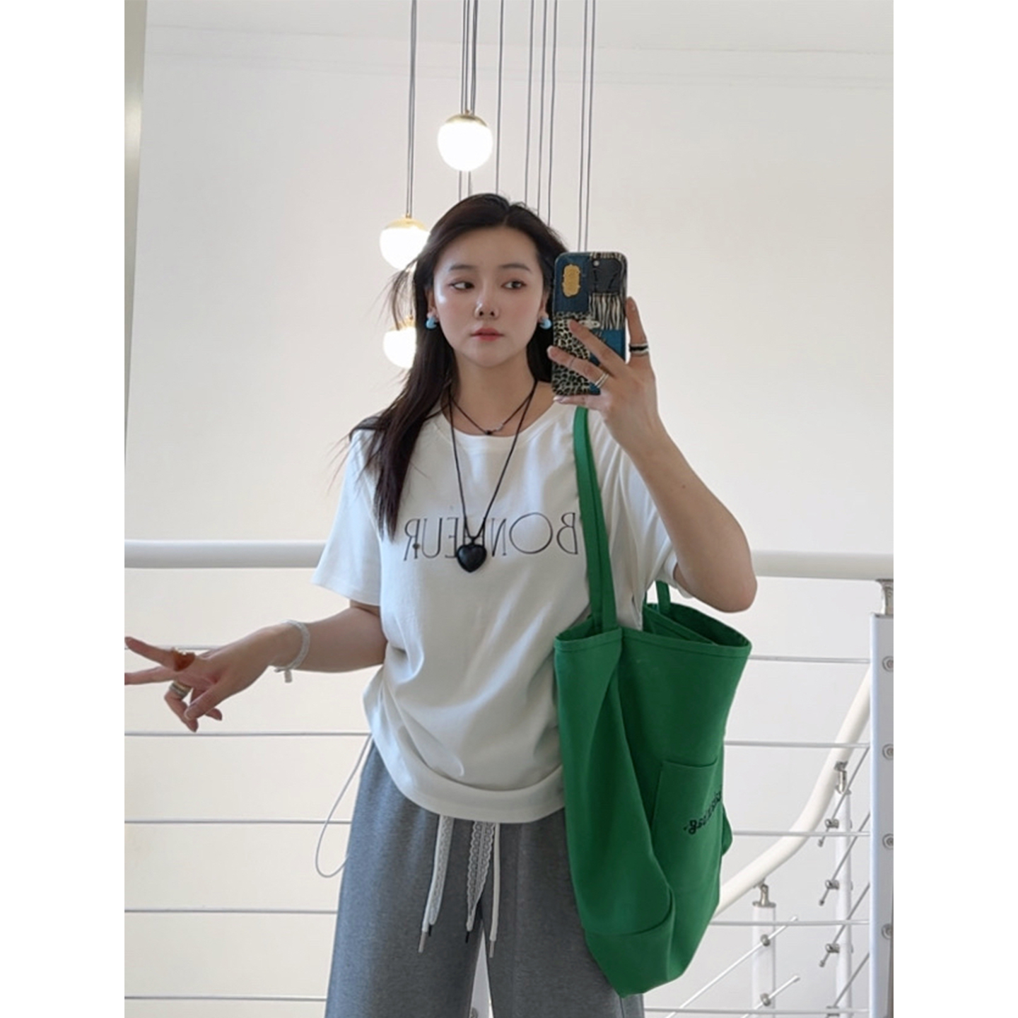 收放自如蛮腰T  周青青2025夏季女装新款印花抽绳圆领短袖T恤大码