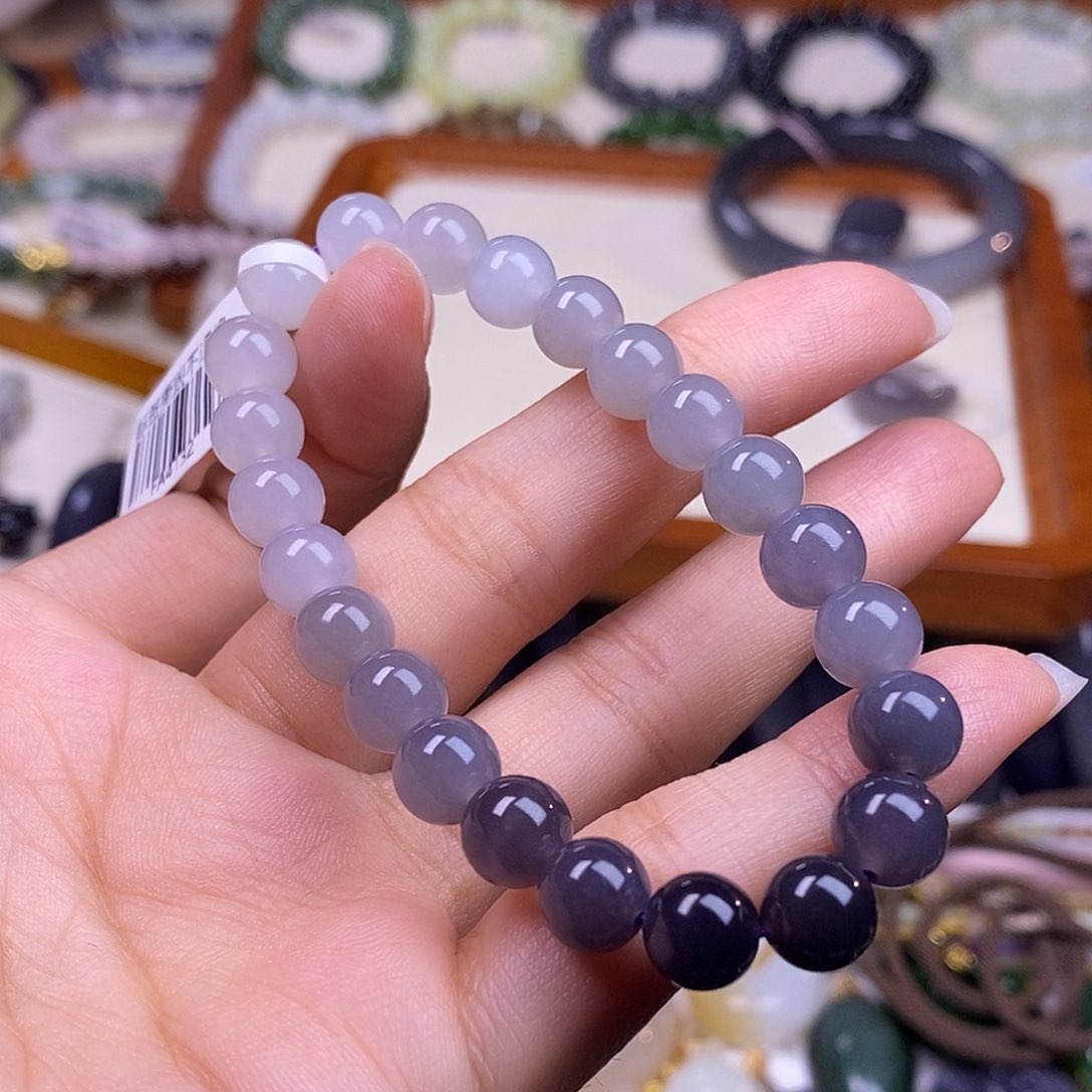 颈饰未镶嵌和田玉毕业级高冰浓烟紫渐变手链8m