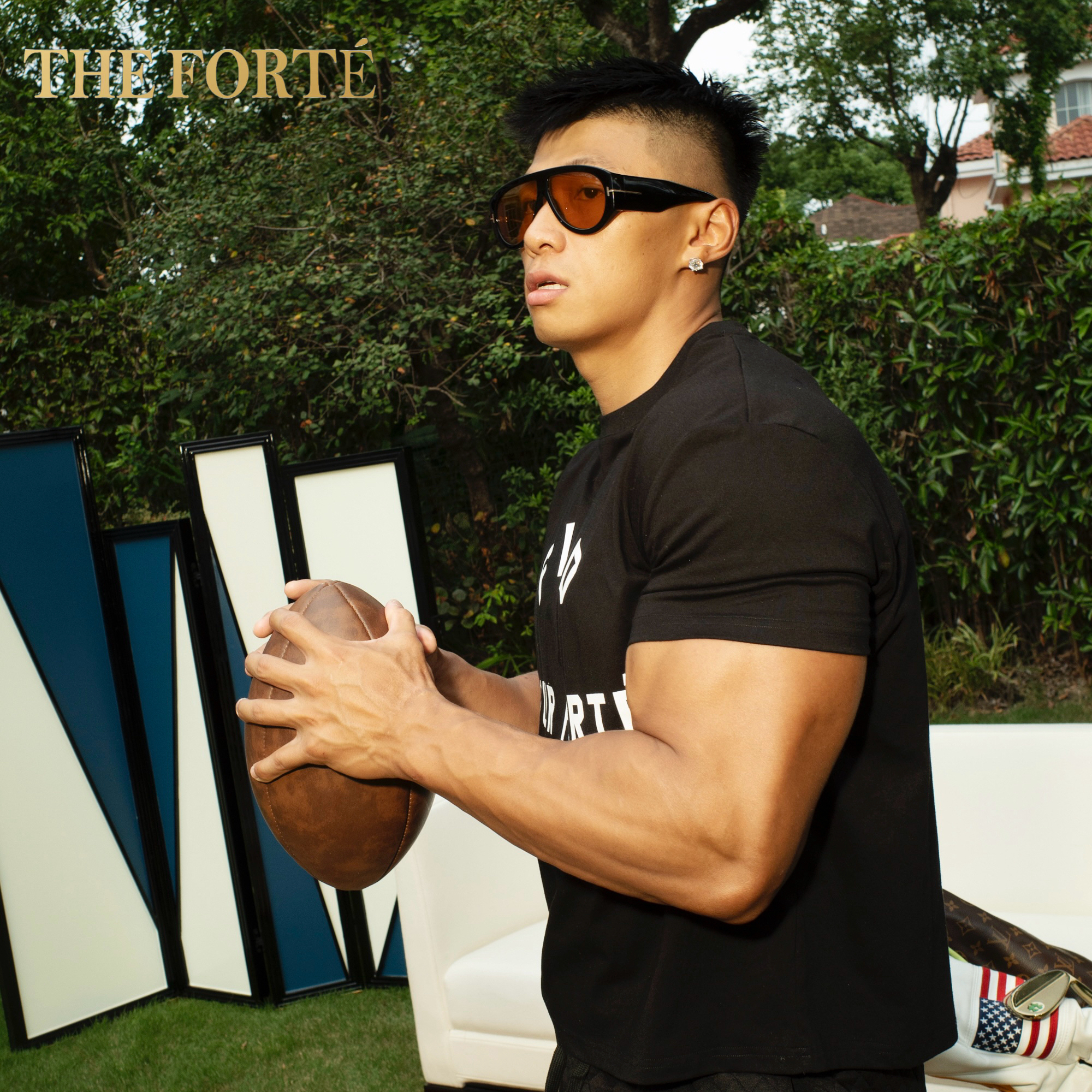 THE FORTÉ 圆领休闲修身字母T恤