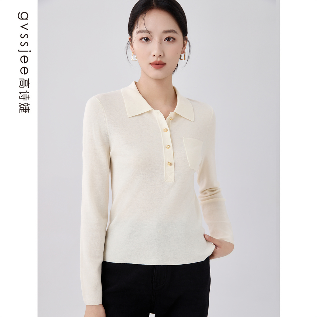 高诗婕春季新款翻领针织衫D261W10210