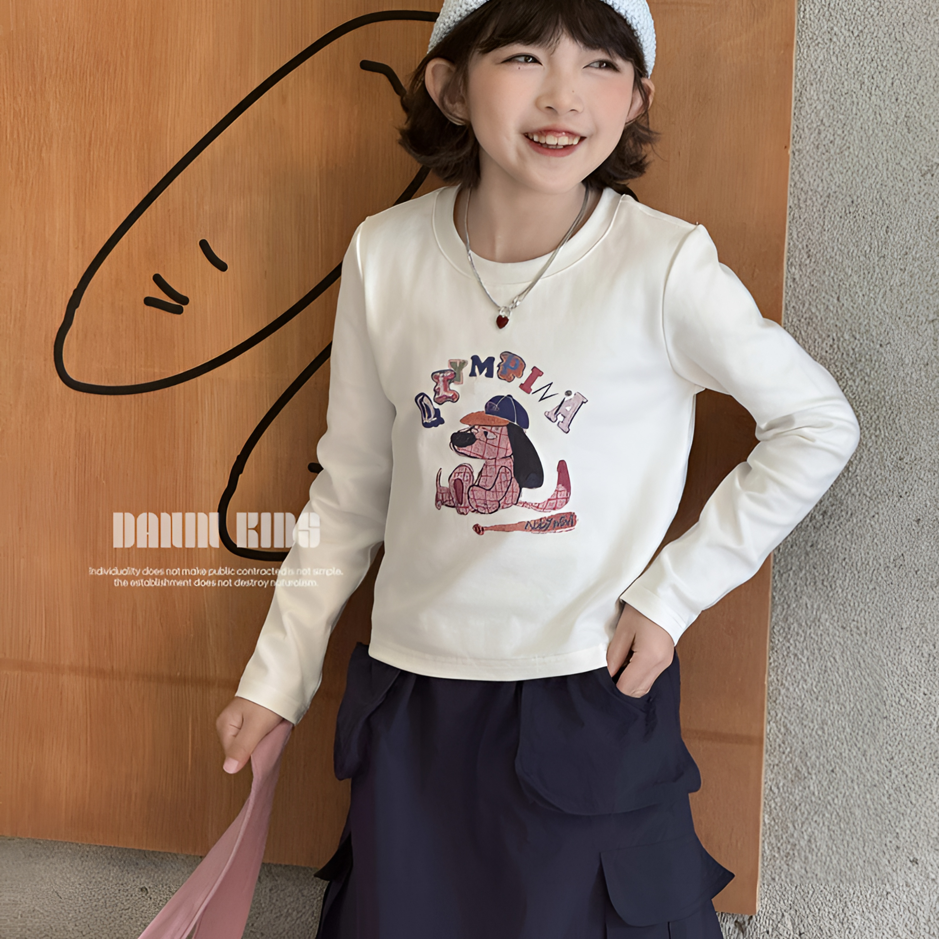 【嗒囜】女童25春季新款卡通印花长袖T恤儿童韩版百搭圆领上衣宽松