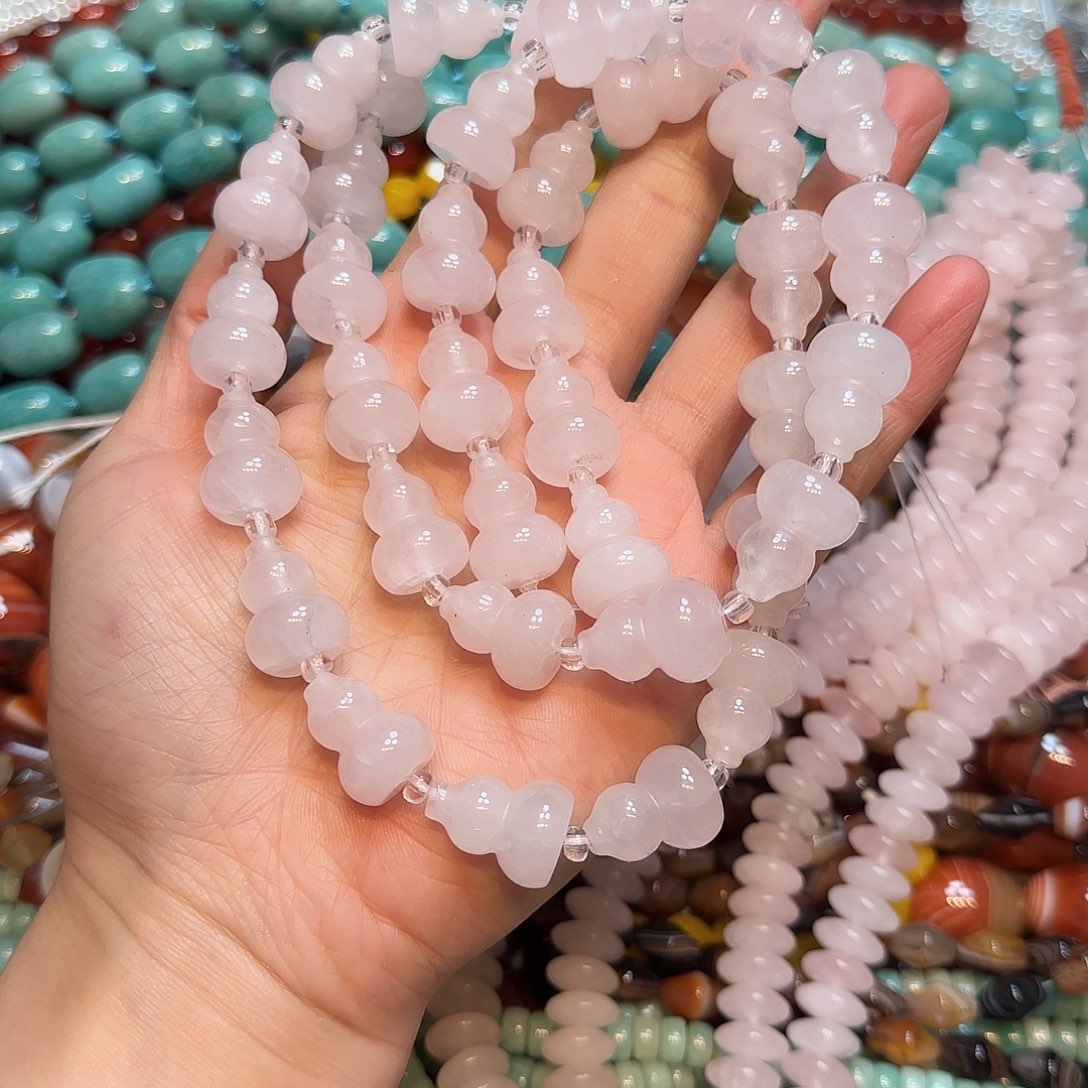 玛瑙/玉髓合金珠宝半成品粉晶葫芦一条14mm