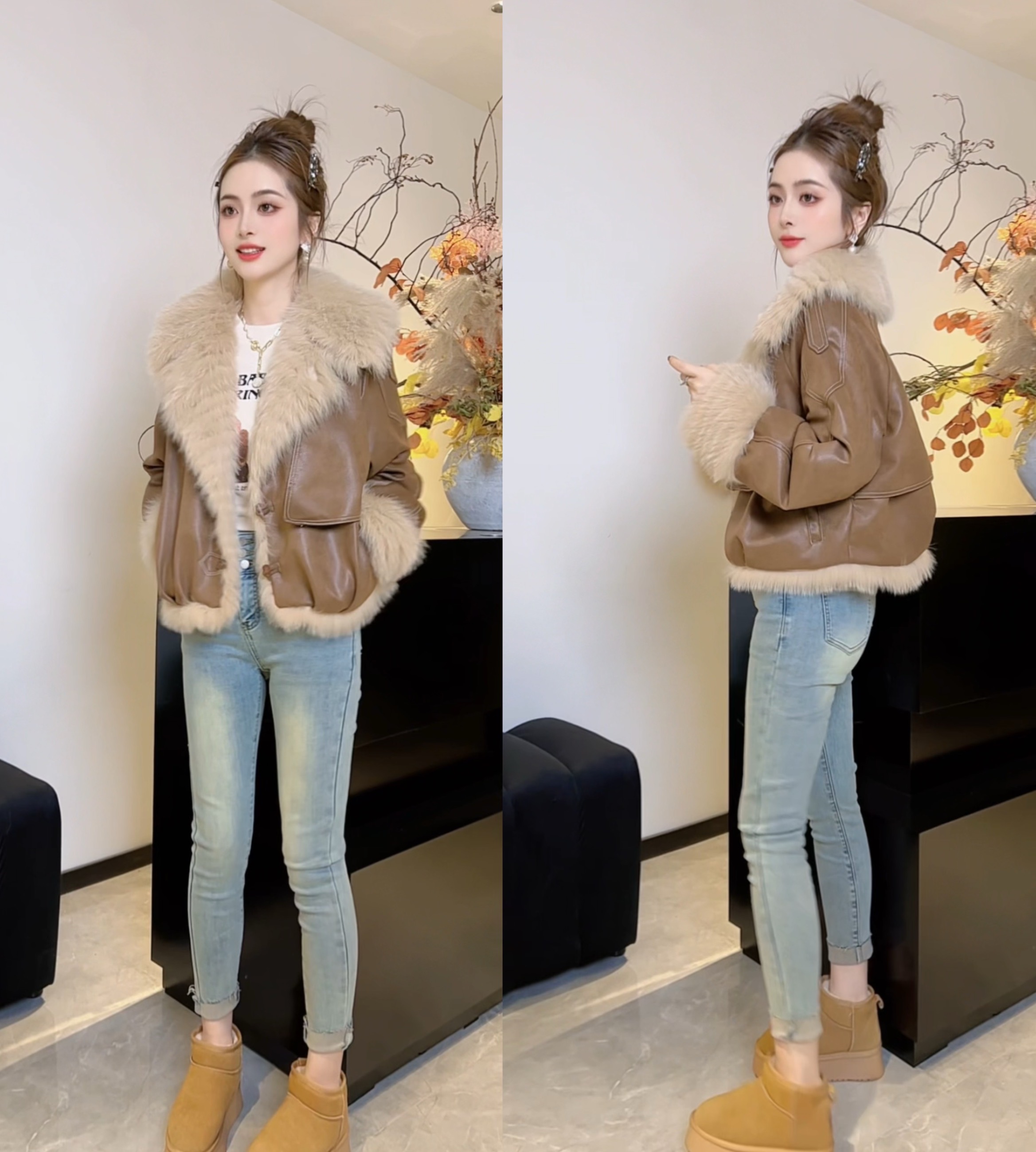 SS.studio/双双“漫山飞雪”冬季新款高货狐狸毛白鹅绒时尚皮草外套