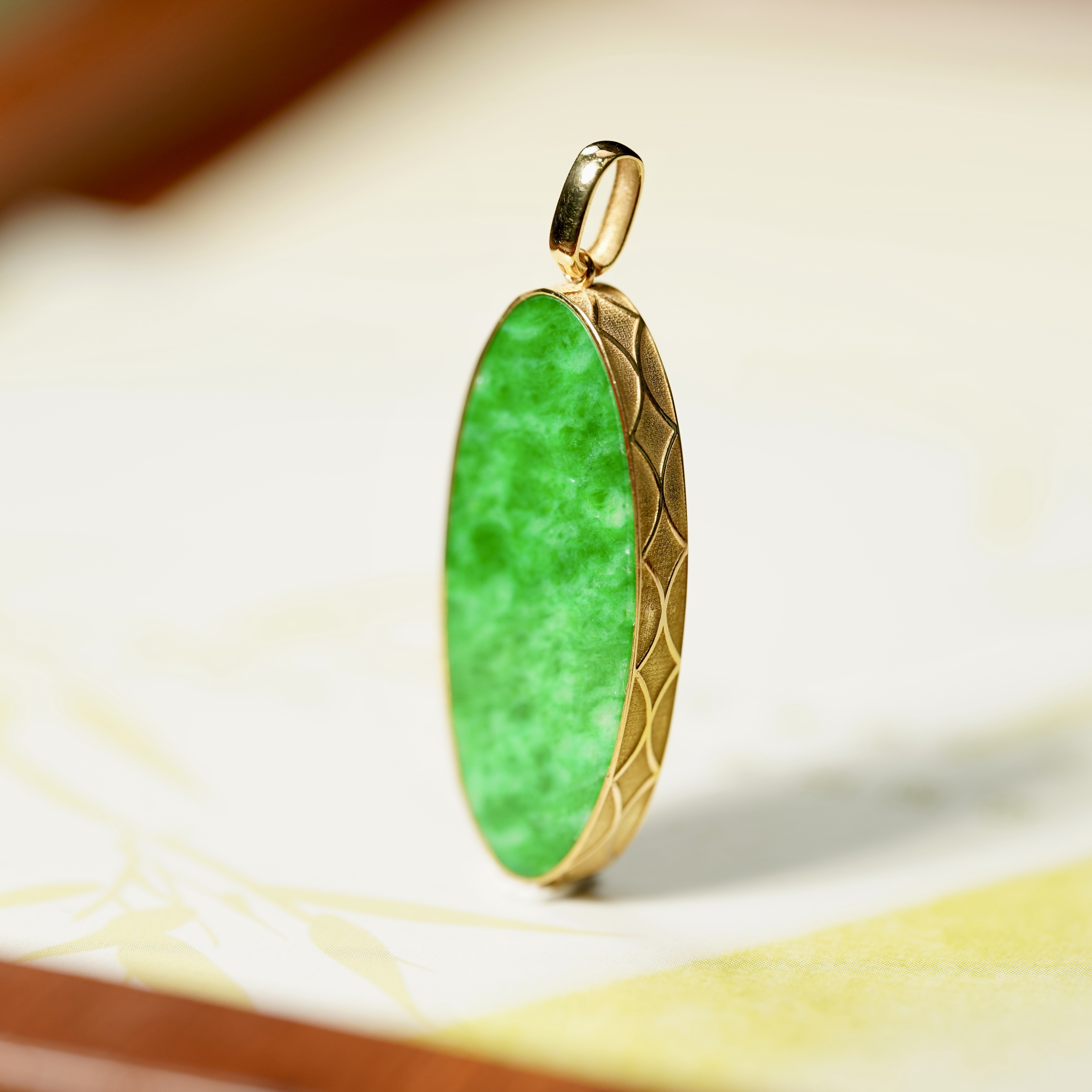 【时光完美】18K金镶嵌天然缅甸A货翡翠吊坠-1067