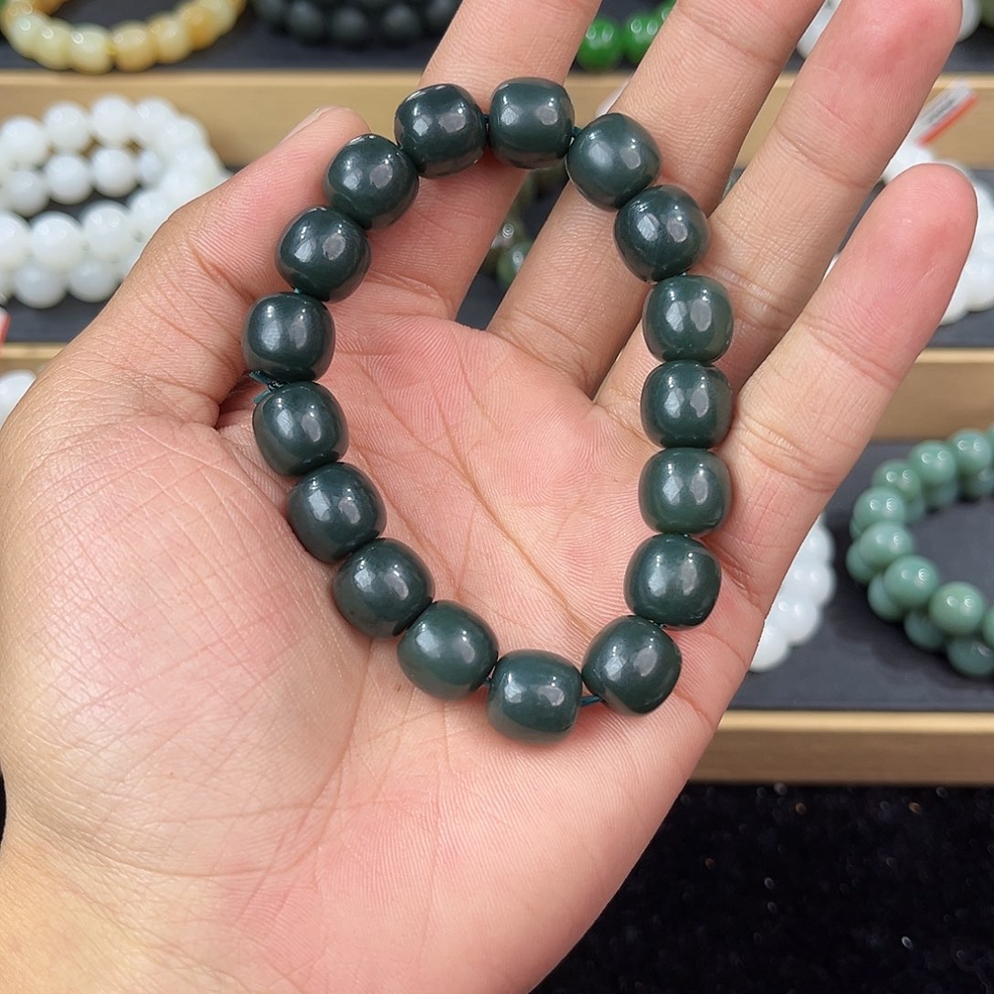 未镶嵌和田玉手串纯天然新疆和田玉且末蓝12mm