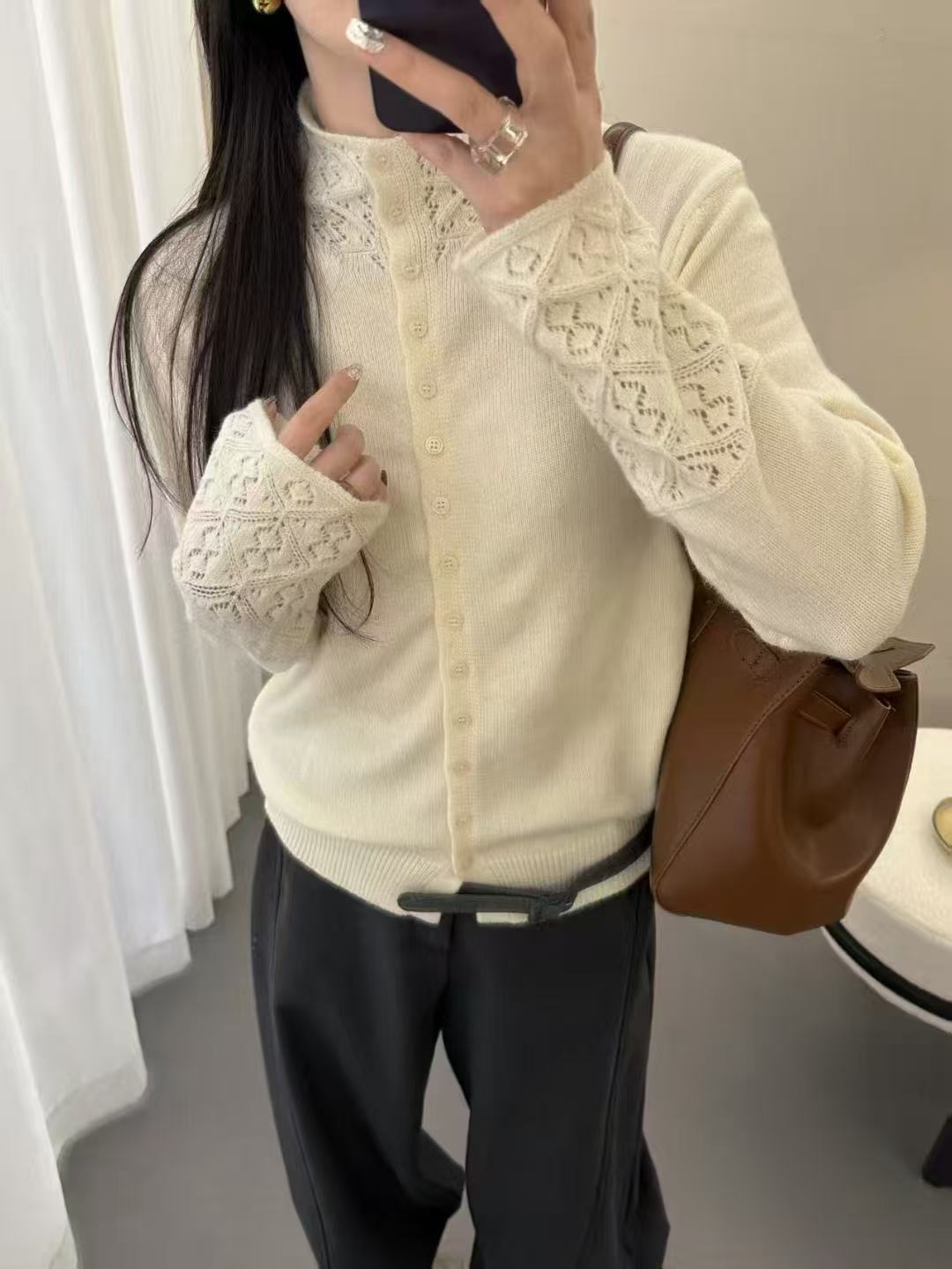 【鑫绒毛衣】网红针织毛衣镂空白色厚款毛针织衫立领蕾丝Y000-A171