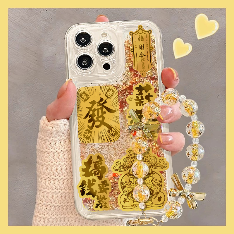 BANCA金箔财神爷流沙适用苹果15华为vivo/oppo小米iPhone16手机壳