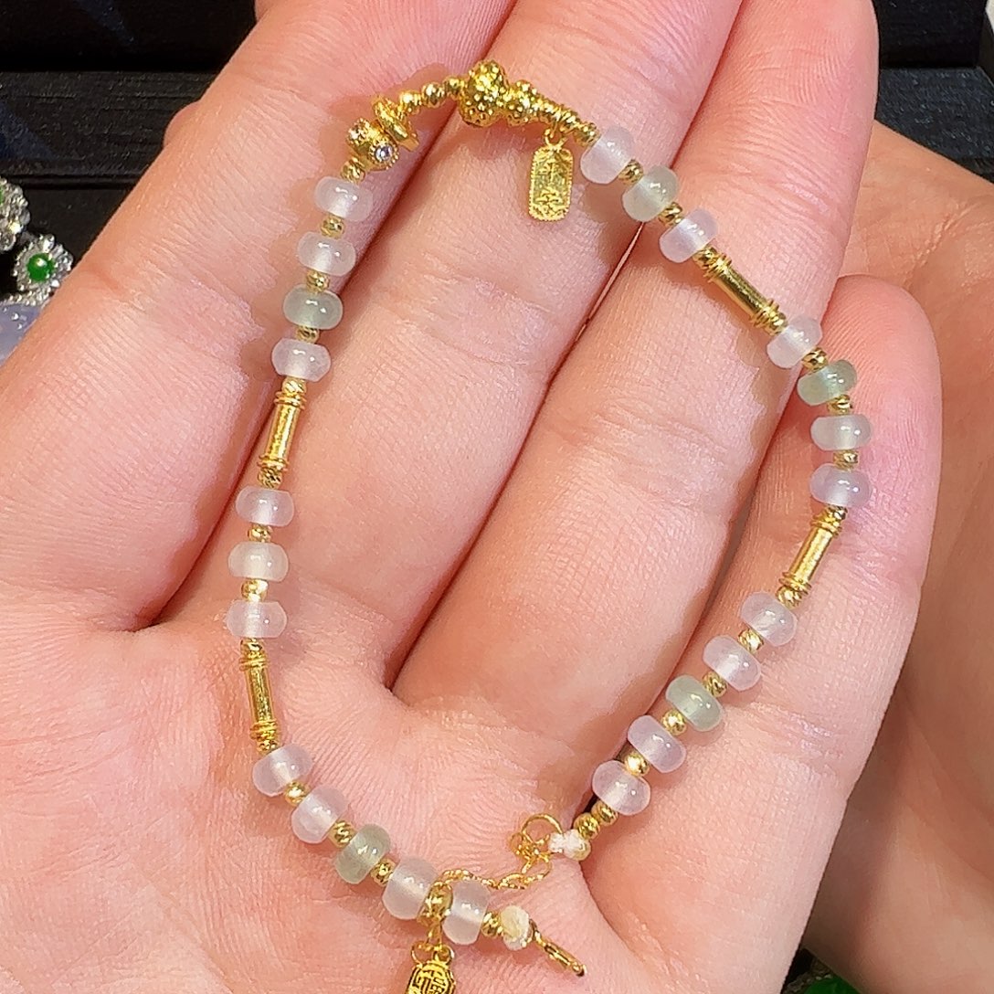 18K金镶嵌手链翡翠圆珠