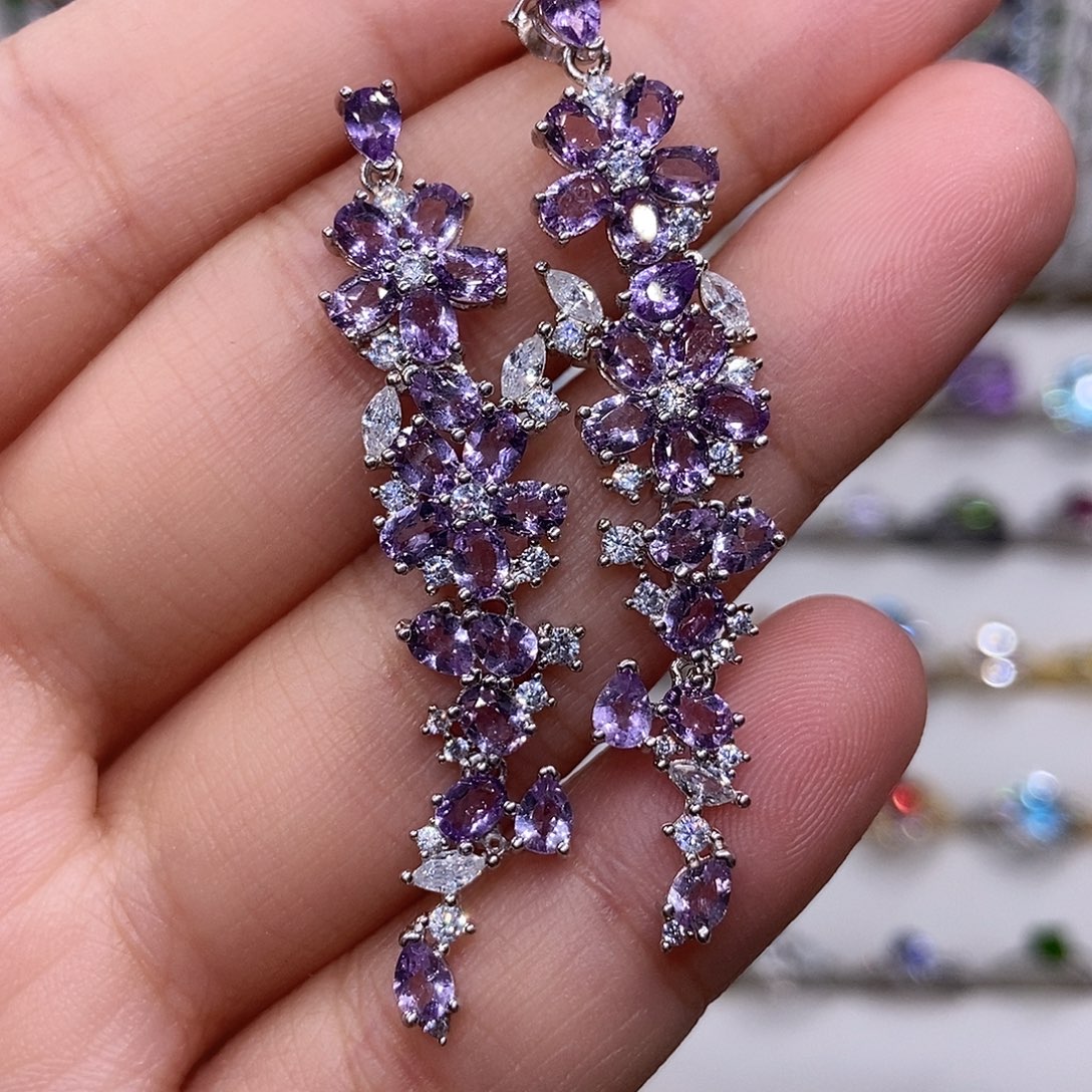 紫晶耳饰银S925镶嵌