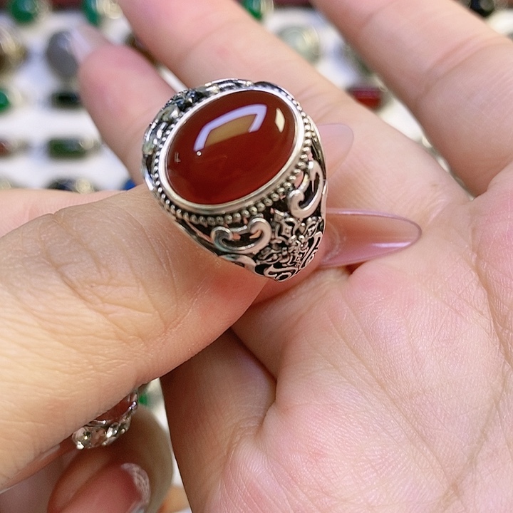 银S925镶嵌戒指玛瑙/玉髓