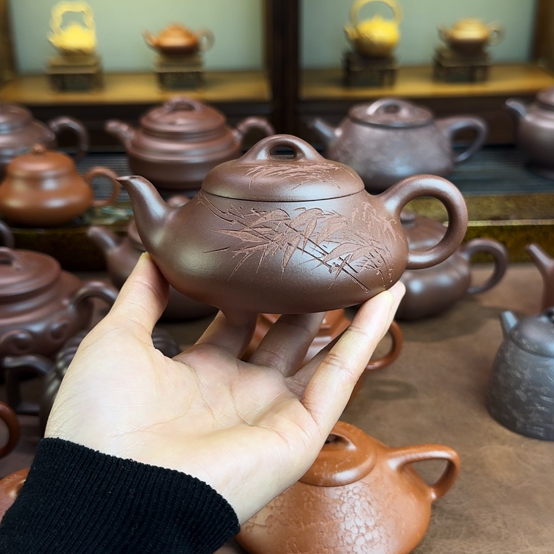 紫砂茶壶汉棠石瓢，底槽清