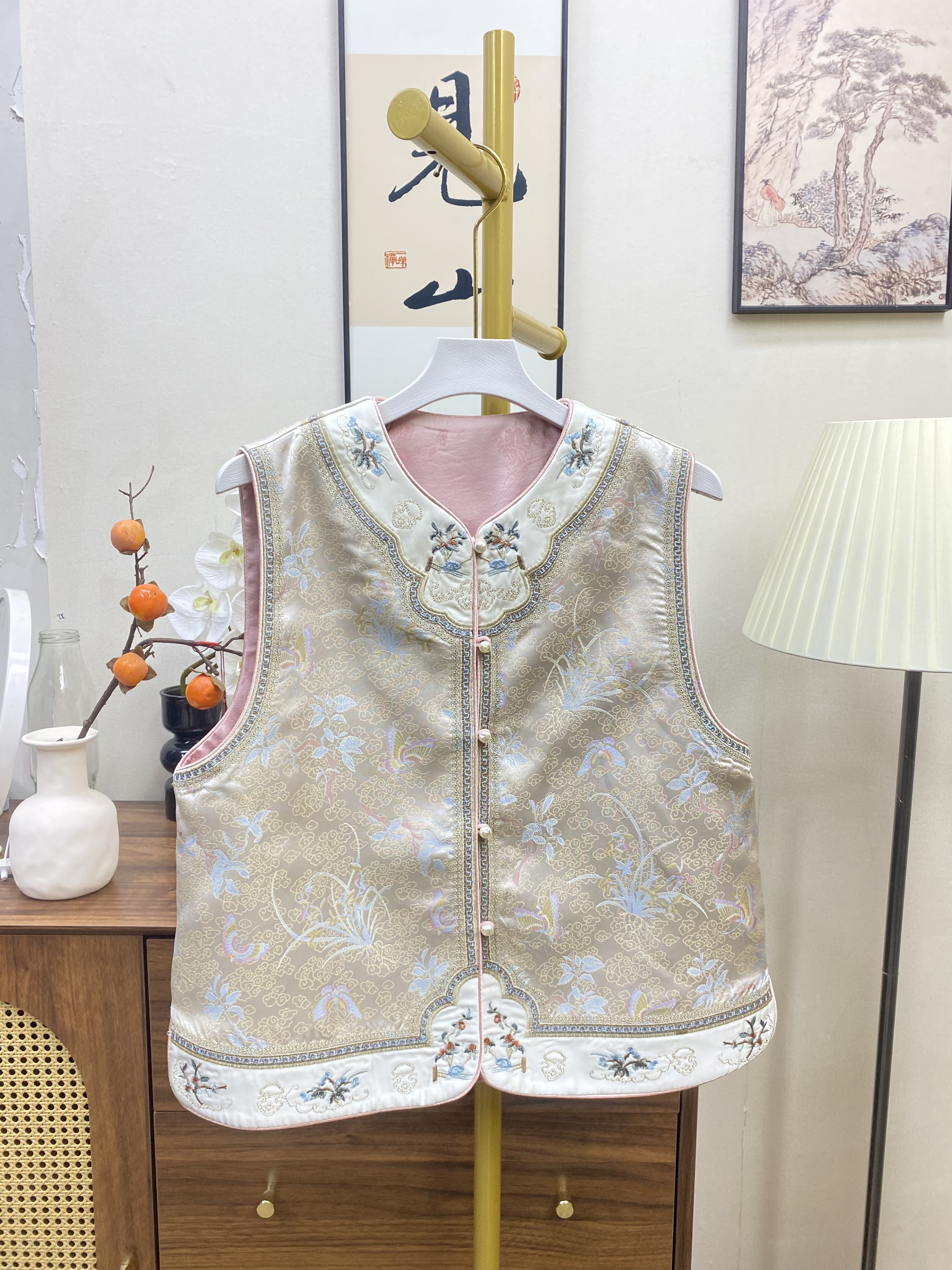 马夹拼接提花刺绣白色国风百搭时尚国风凤舞马甲女绣花复古