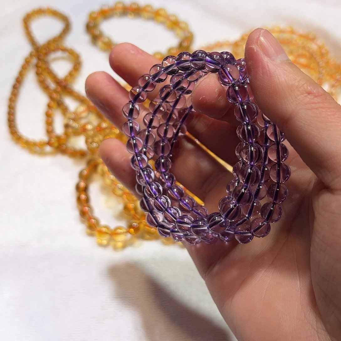 紫晶手链未镶嵌食****夕巴西7mm紫水晶108