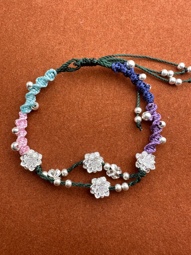 足银手链 洲洲银饰  足银好运莲莲手链