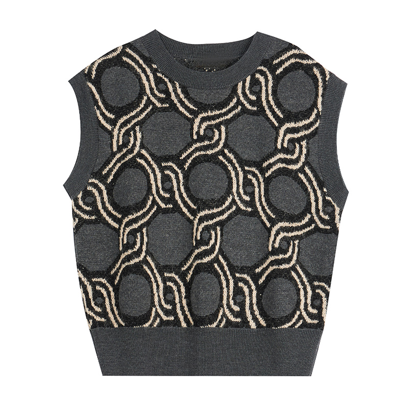 提花针织马甲女秋季新款无袖套头针织衫TC2M620933