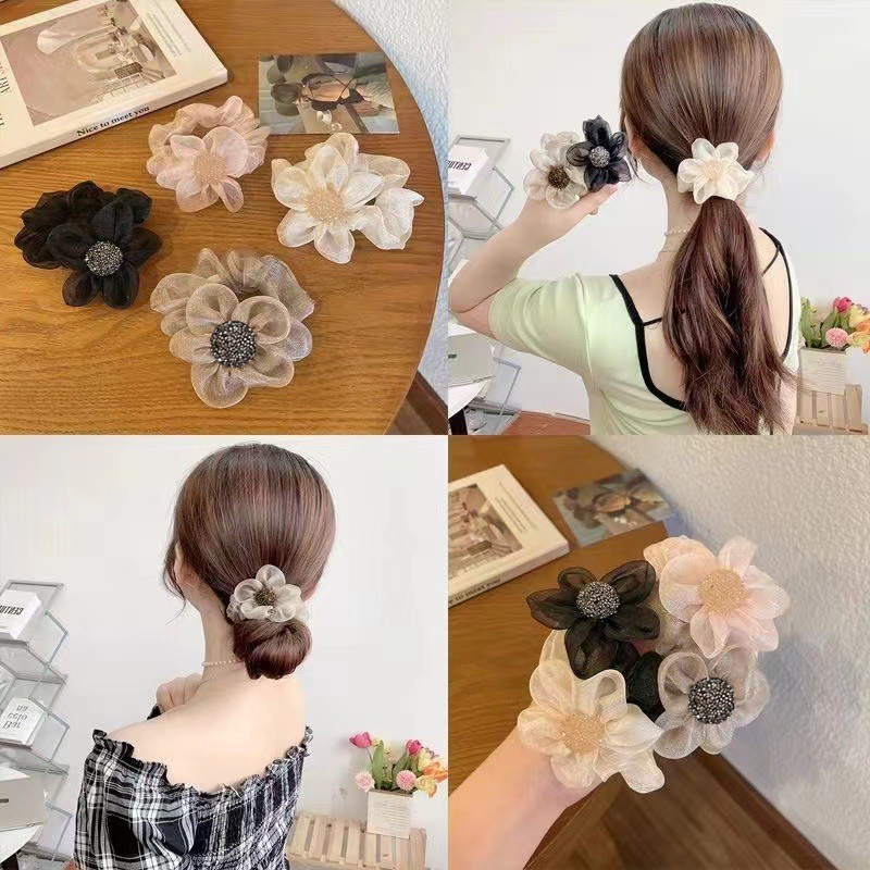 太阳花发圈时尚发绳优雅发饰高马尾发圈气质百搭超仙甜美网纱