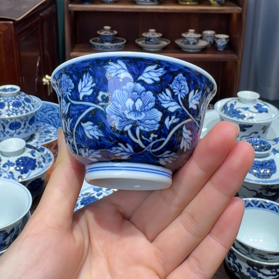 青花雯华堂手绘杯杯