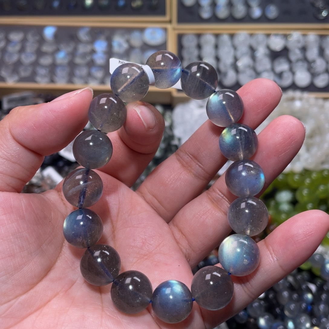拉长石手链未镶嵌栗*灰月光手链13mm