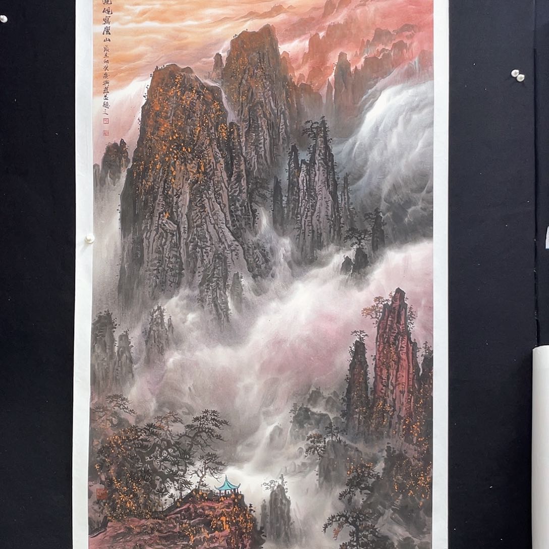 国画煮*鱼手绘国画精品山水，李庆兴