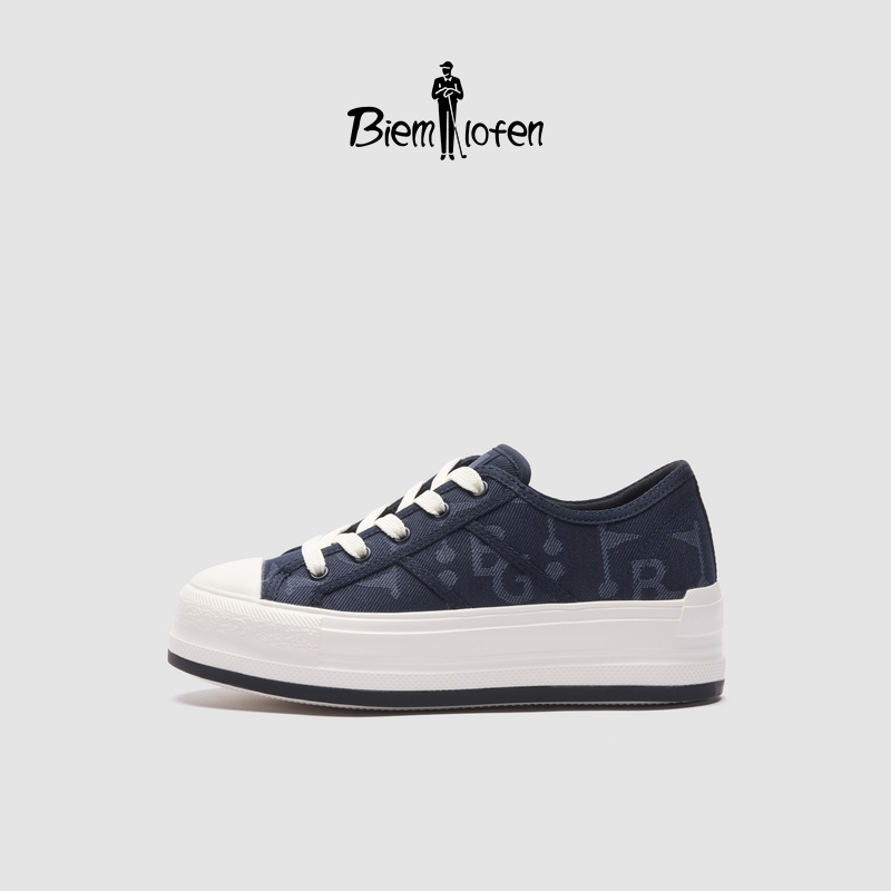 【抗菌防臭】比音勒芬2025春夏新款女士复古BG提花厚底休闲板鞋