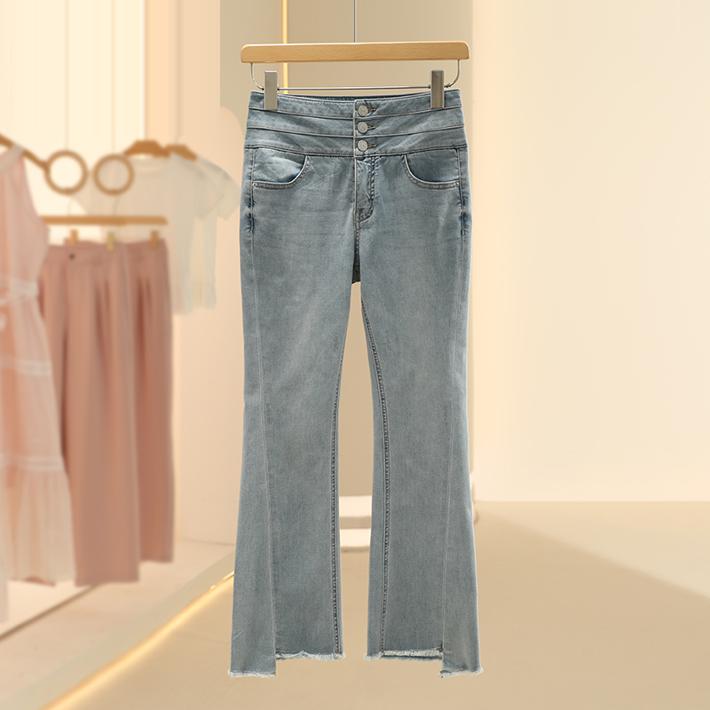 【ka】小个子毛边微喇裤子牛仔裤2025夏季新款专柜撤柜女装