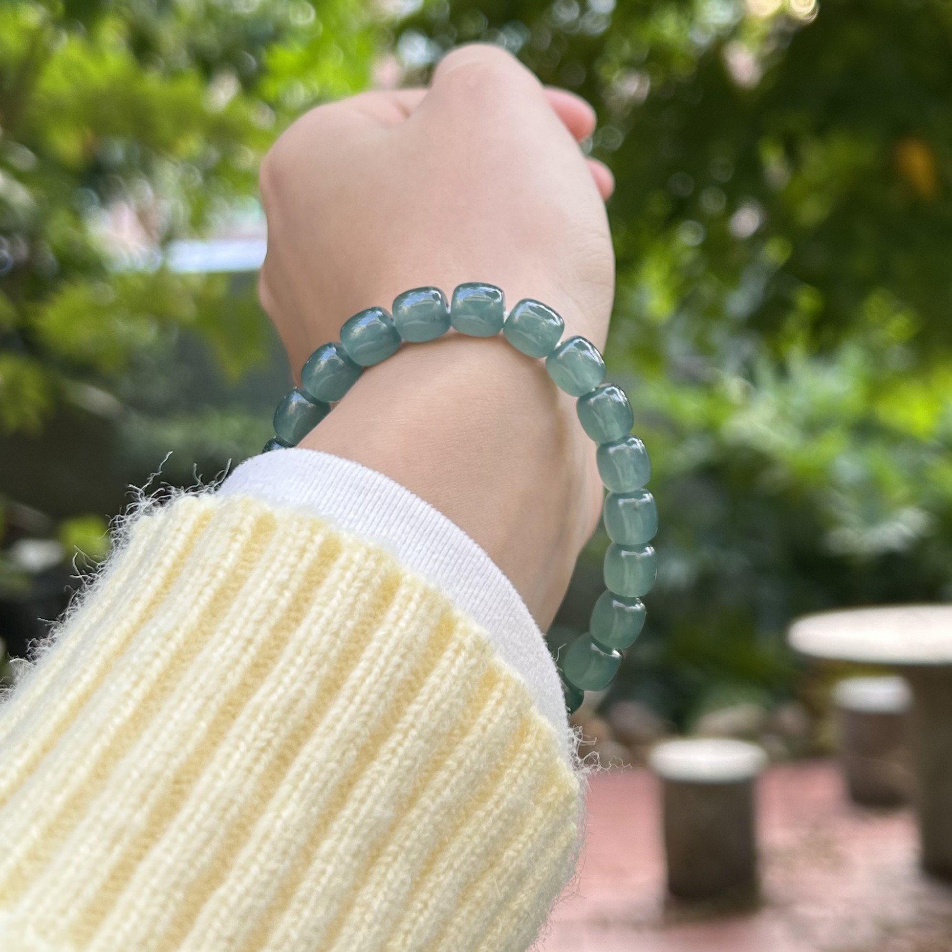 天然A货翡翠卡7.8mm高冰晴内直切极限弧手串