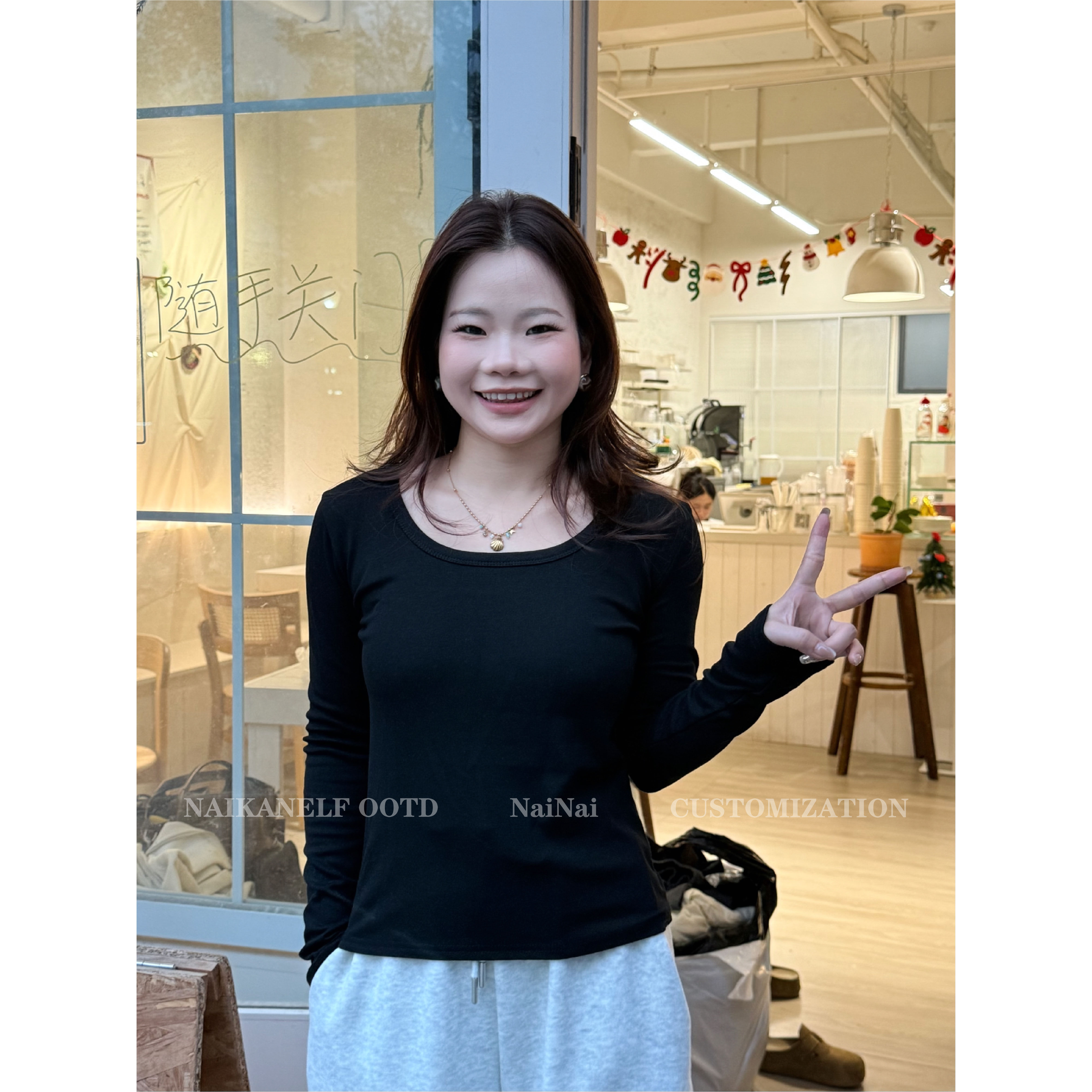 奈看小个子【绒绒暖阳】秋冬百搭加绒保暖内搭长袖方领打底衫