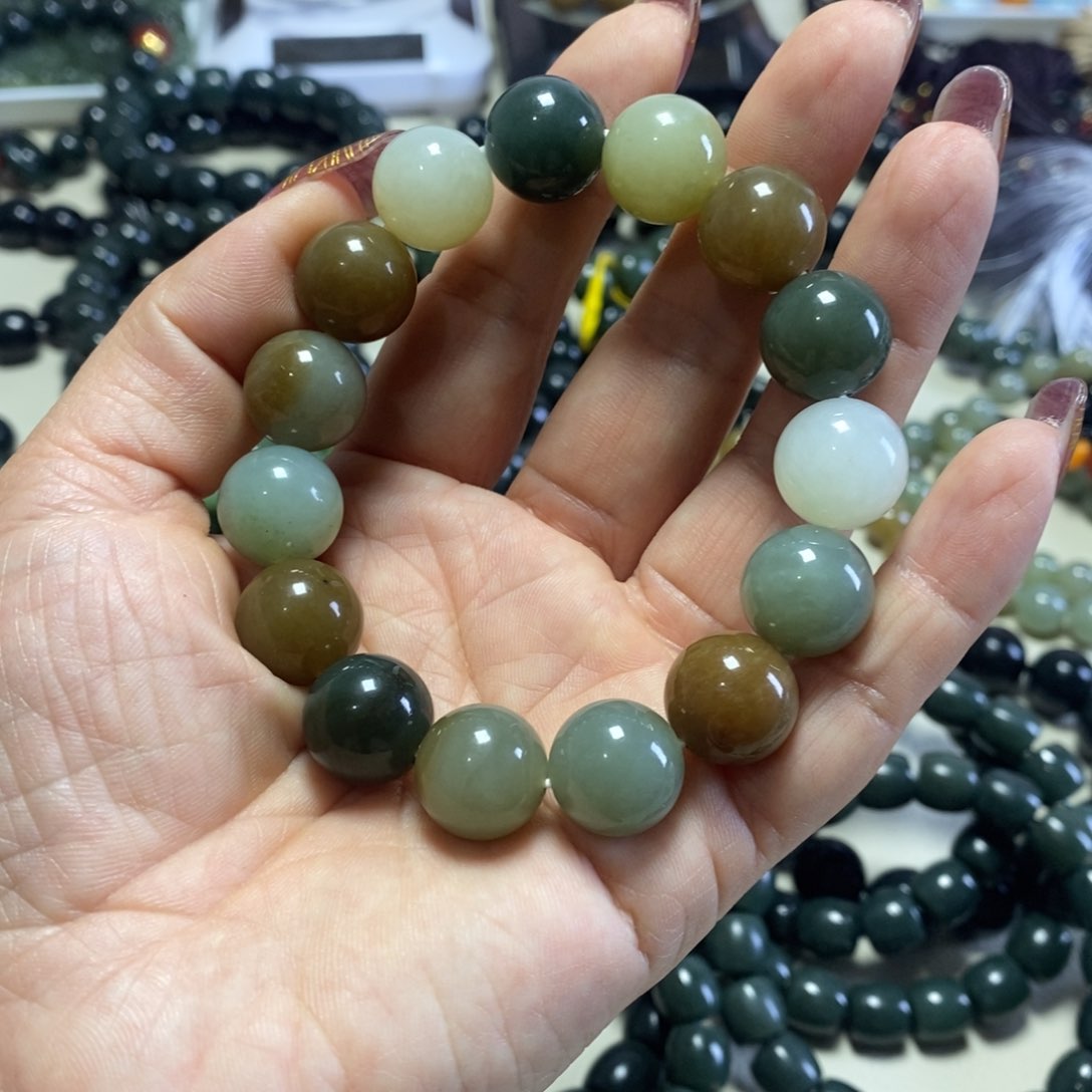 手串未镶嵌和田玉浩*仔和田玉多宝卡14圆珠手串