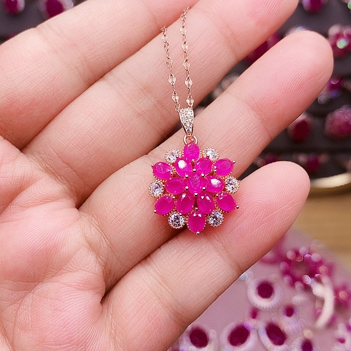 红宝石颈饰银S925镶嵌