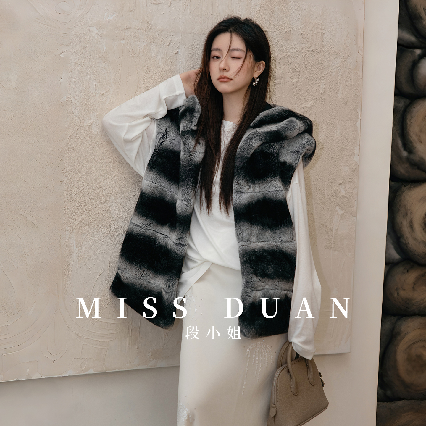 MISSDUAN“龙猫皇后”进口龙猫獭兔连帽皮草外套2025年轻时尚新款