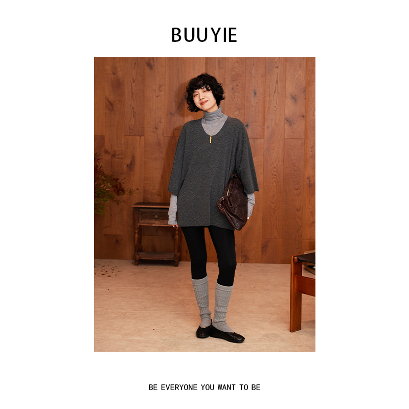 BUUYIE 25SS【苒灰】绵羊毛宽松百搭设计师款毛衫 251175