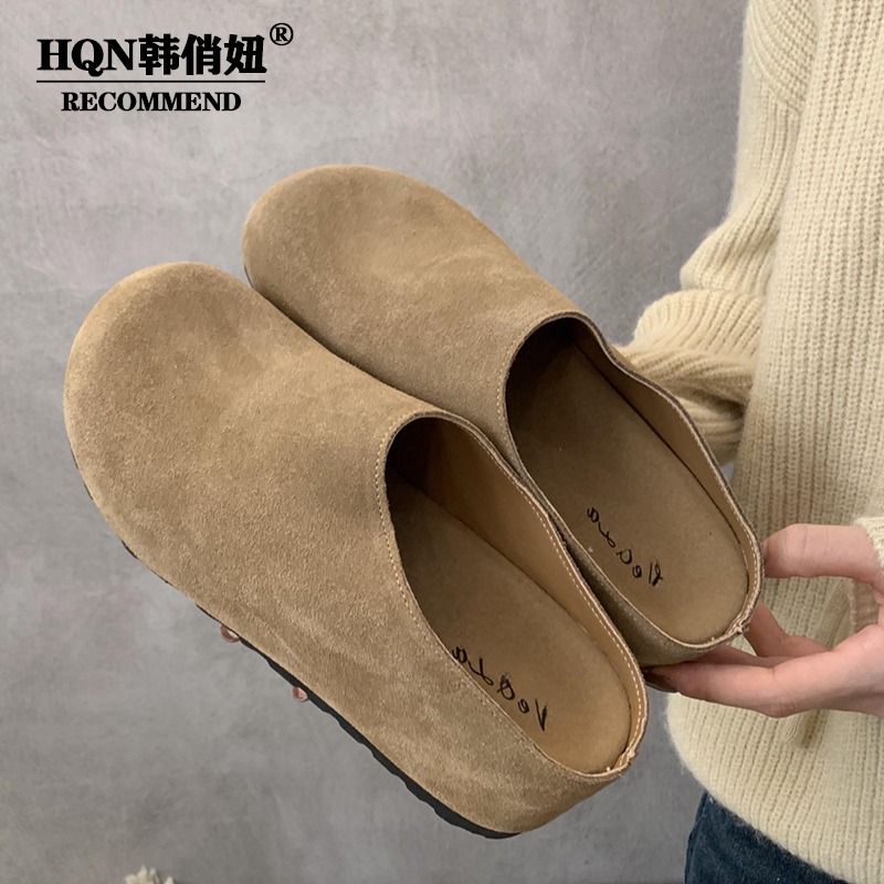 小个子内增高5CM~勃肯鞋女秋冬新款复古厚底休闲百搭半拖鞋女外穿