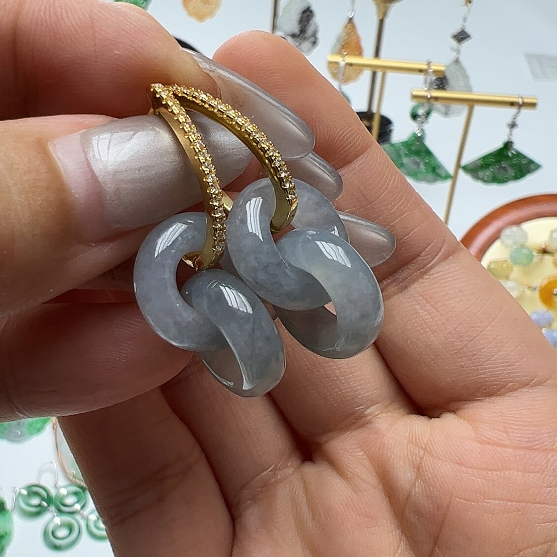 四***姐翡翠银S925镶嵌耳饰天然缅甸A货翡翠