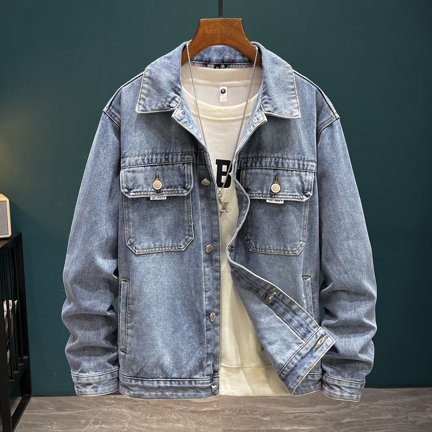 秋季新款男装男款简约大方牛仔外套夹克