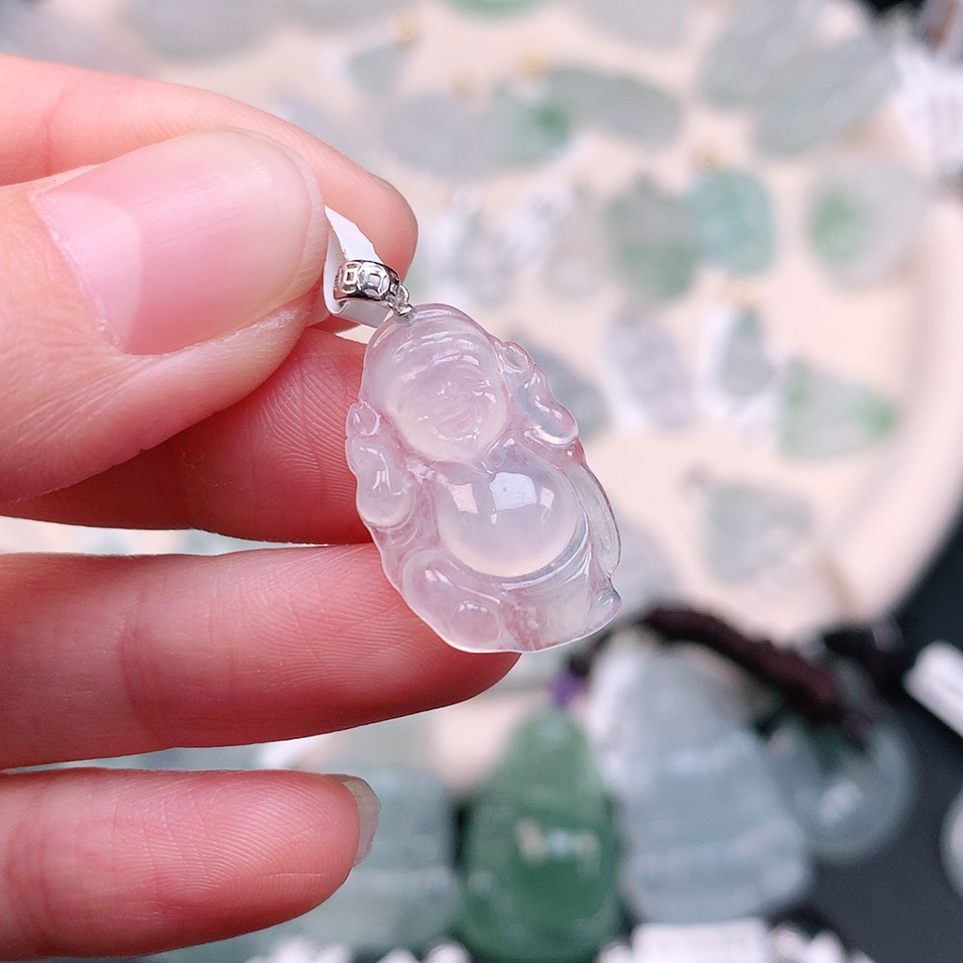 翡翠颈饰18K金镶嵌冰财神