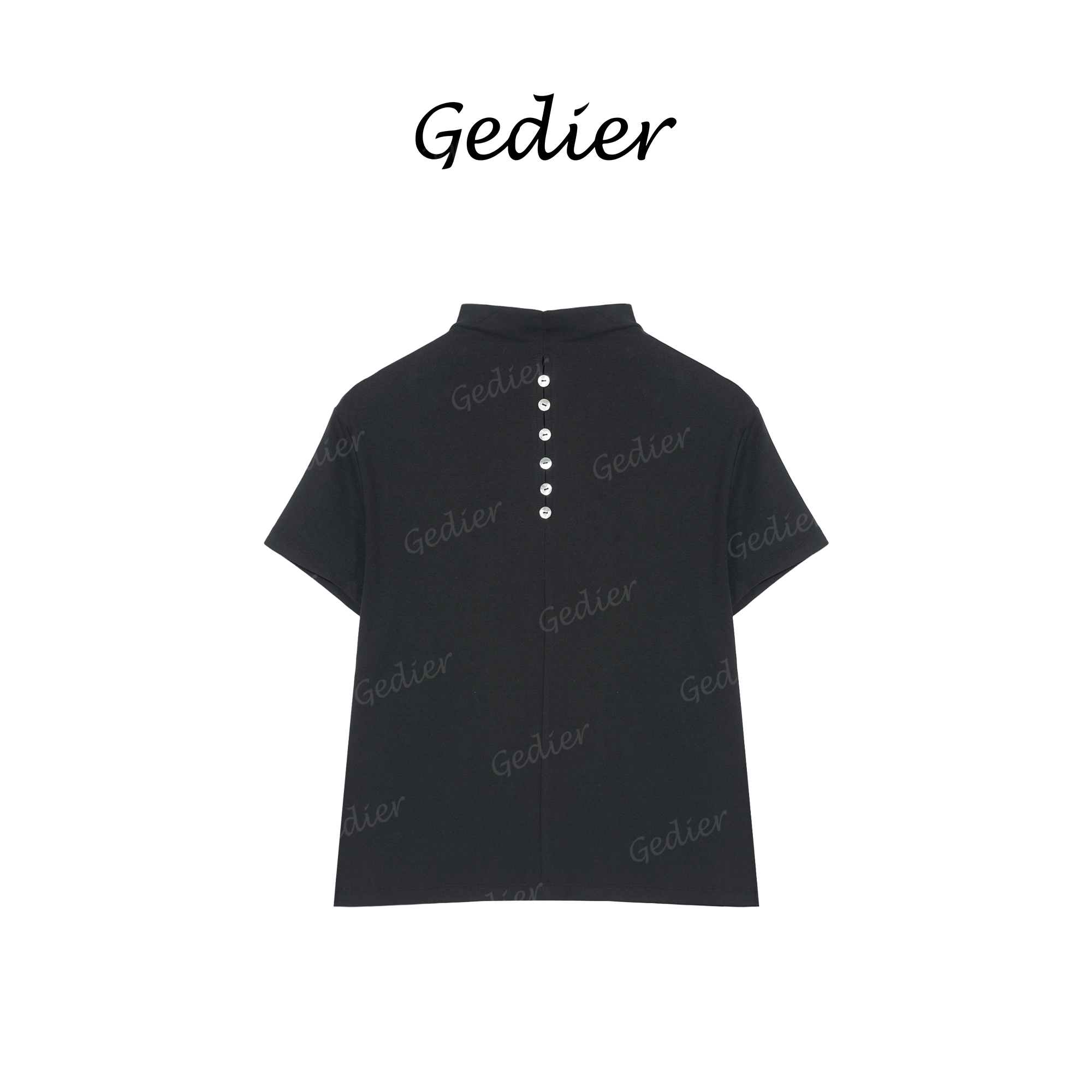 【歌蒂尔】时尚小领口纽扣T恤 痞帅炸街穿搭个性小众潮流 TG520092Y