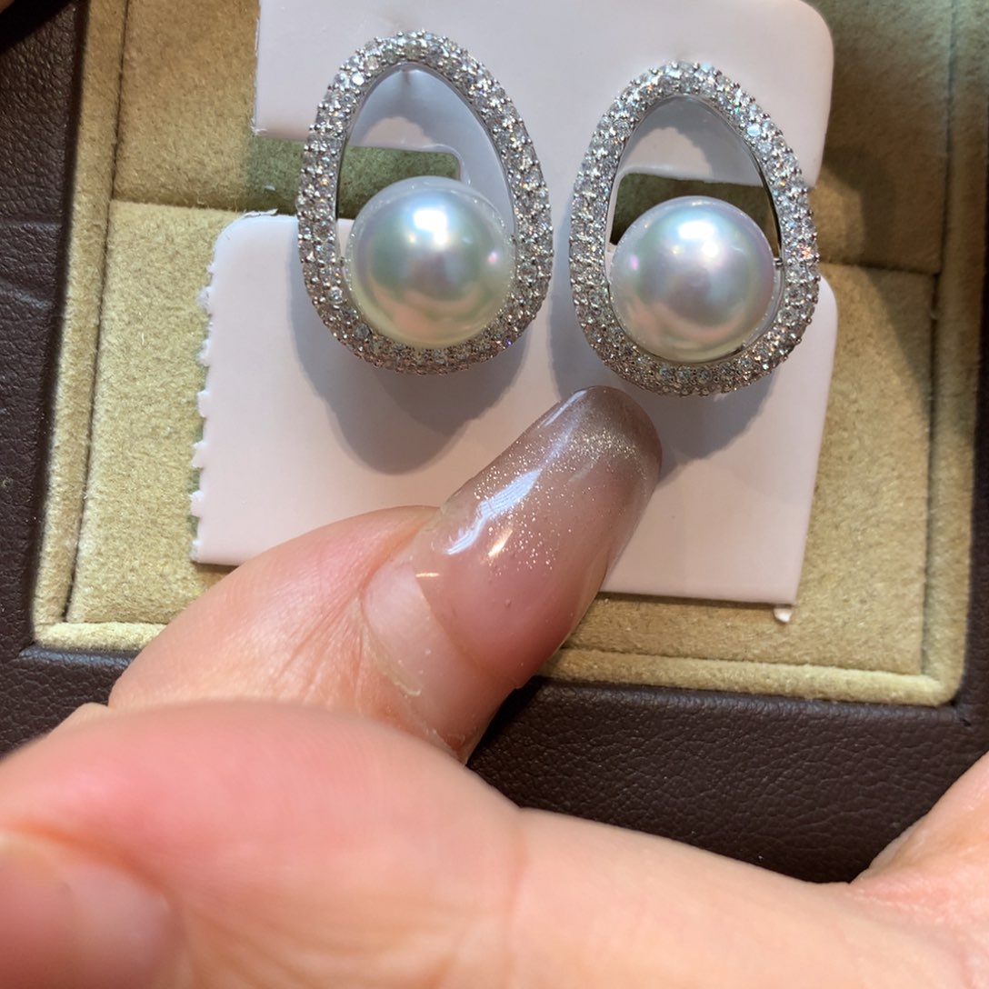 海水珍珠耳饰银S925镶嵌