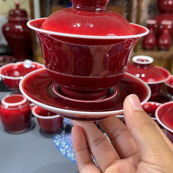 风***起景德镇陶瓷三才元宝盖碗